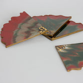 Untersetzer für Glas I 4er Set | Epoxy | Grün Bordeaux gold Elementen | Epoxidharz | Handgemacht | Getränkeuntersetzer | Tischdekoration